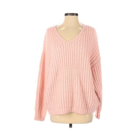 Rebecca Minkoff Boho Cable Knit Long Sleeve Pink Pullover Sweater V-Neck Small - Picture 1 of 2
